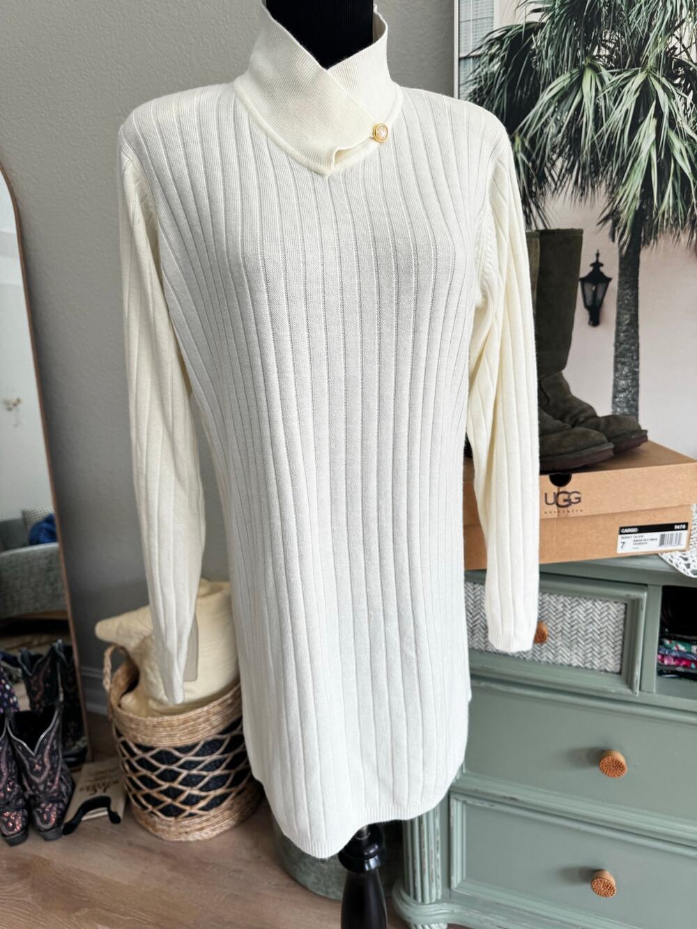 CASUAL CORNER vintage sweater dress shawl collar ribbed super soft size S
